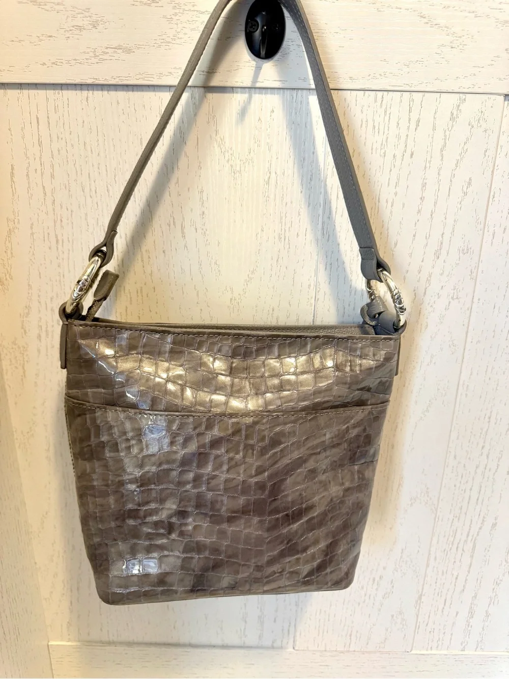 Brighton croc-embossed Chrie silver shoulder bag leather